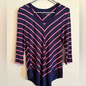 Croft & Barrow Women's Long Sleeve Top with Black and Pink Stripes